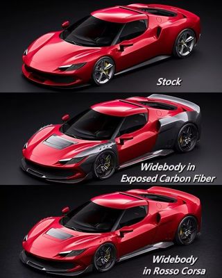 Red Ferrari 296 Automobile Body Kit ZE Style Diffuser Carbon Fiber Front Lip Spoiler