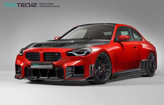 For BMW M2 G87 Carbon Fiber Body Kit M2 Upgraded Paktechz Style Carbon Fiber Front Lip Diffuser Spoiler Hood