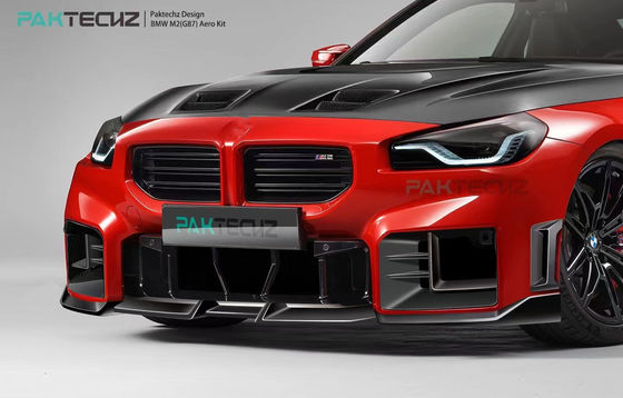 For BMW M2 G87 Carbon Fiber Body Kit M2 Upgraded Paktechz Style Carbon Fiber Front Lip Diffuser Spoiler Hood