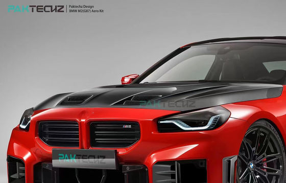 For BMW M2 G87 Carbon Fiber Body Kit M2 Upgraded Paktechz Style Carbon Fiber Front Lip Diffuser Spoiler Hood