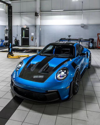 Blue Porsche Body Kit 992  GT3RS Style Dry Carbon Fiber Hood