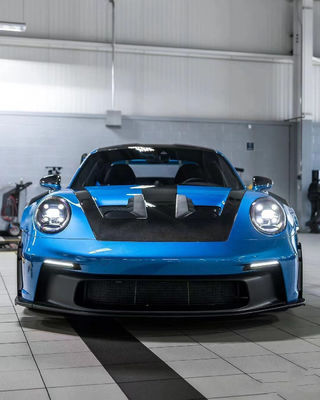 Blue Porsche Body Kit 992  GT3RS Style Dry Carbon Fiber Hood