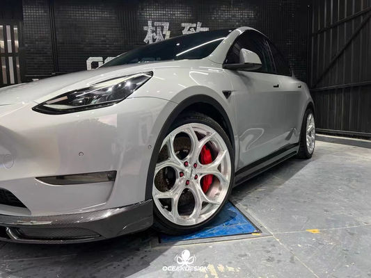 Bright White Model Y Widebody Customized Rear Diffuser Bumper Dry Carbon Fiber